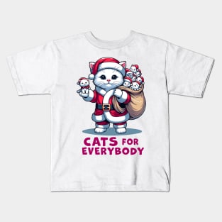 Cats For Everybody, Cat Santa Carries Cute Gift Kittens for everybody for Christmas, funny graphic tshirt for Cat Lovers Kids T-Shirt